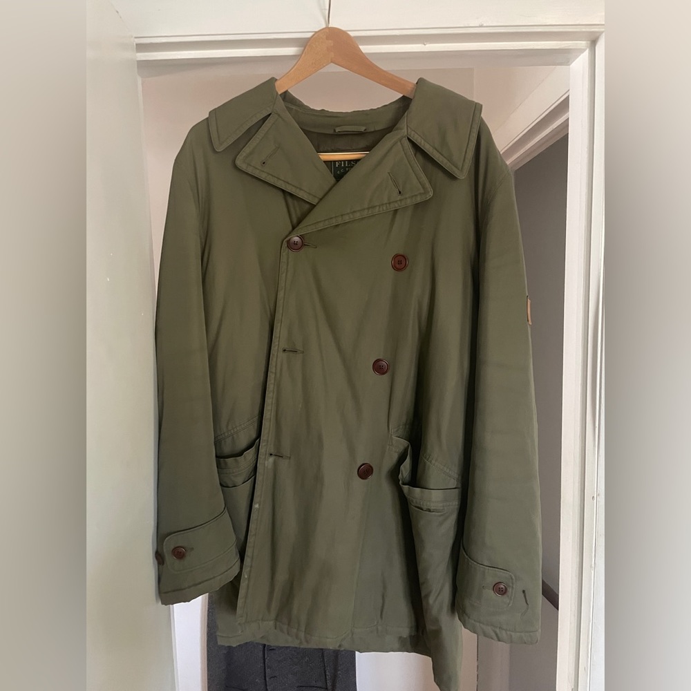 filson Twill Mens PeaCoat Full Length Green Pre Owned